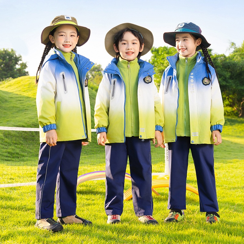 小学生可拆卸冲锋衣校服秋冬套装幼儿园园服儿童户外班服湖州织里