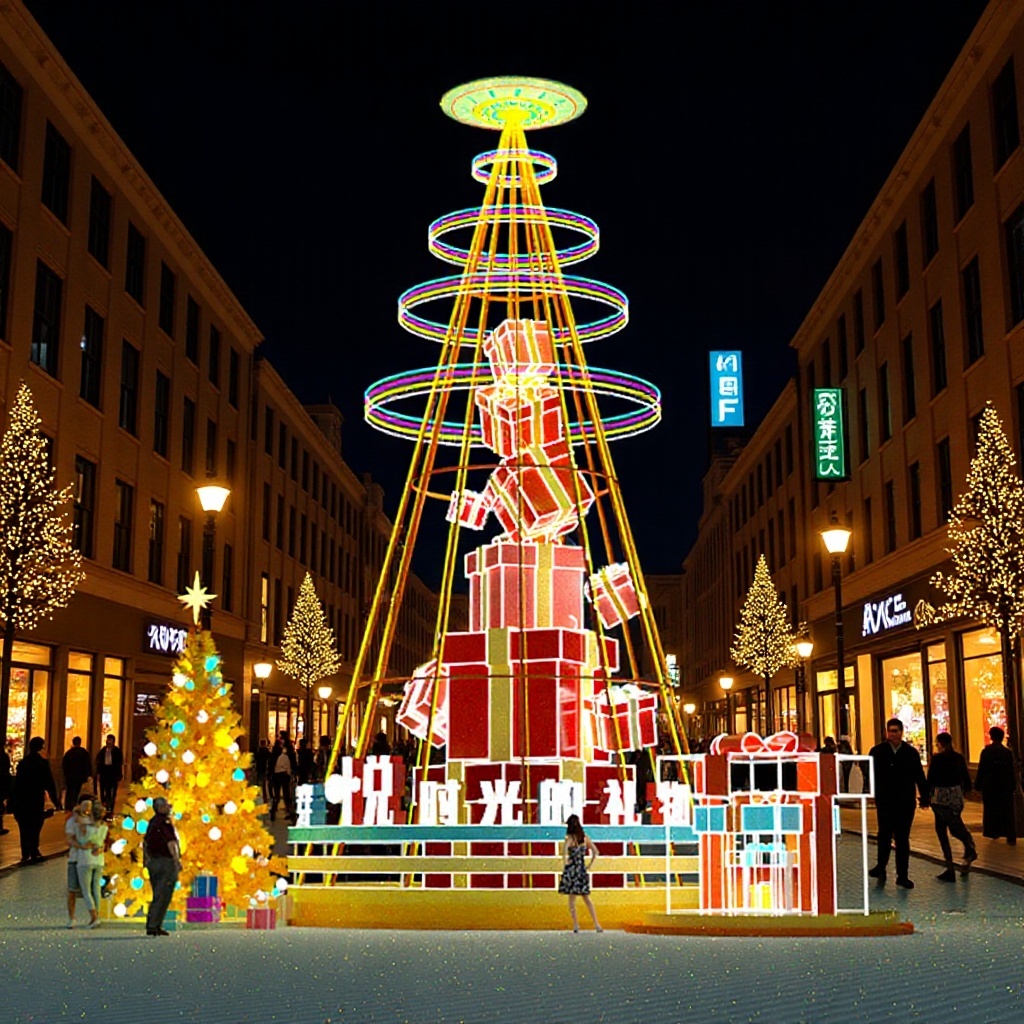 商场酒店大型led发光圣诞树锥形礼盒春节圣诞节装饰品道具厂家