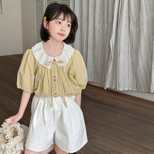 娃娃领短袖 2025新款 套装 女童夏季 女孩洋气两件套 甜美T恤短裤