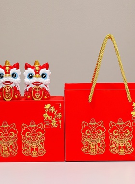 新中式国潮醒狮摆件家居办公桌面装饰新年礼品卡通公仔春节伴手礼