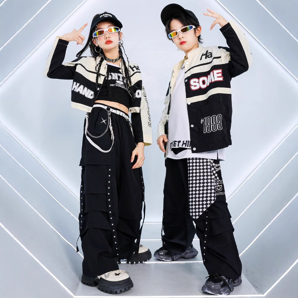 儿童街舞演出服少儿hiphop机车服男童嘻哈炸街潮装女童爵士舞