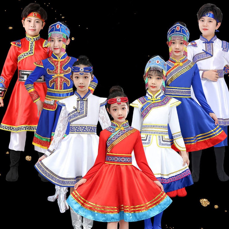 蒙古族筷子舞儿童表演服少数民族蒙古服族女童舞蹈演出服男服饰