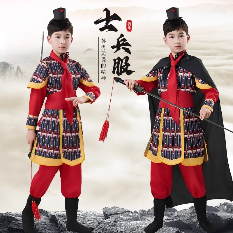 古代儿童士兵演出服装岳家军盔甲戏曲花木兰将军满江红朗诵表演服