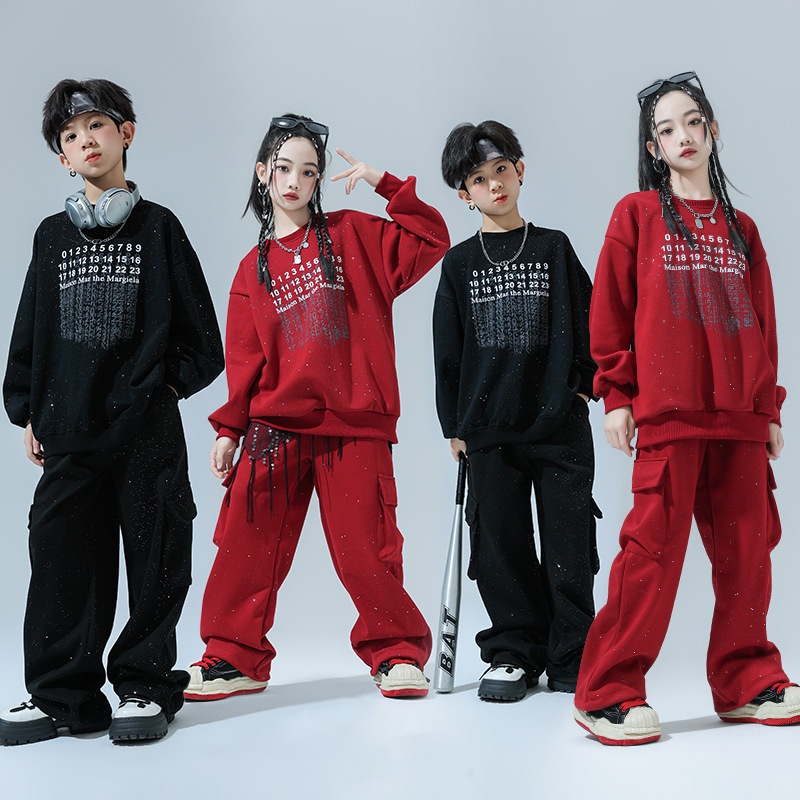 儿童街舞潮服演出服hiphop男童嘻哈架子鼓表演服潮牌宽松