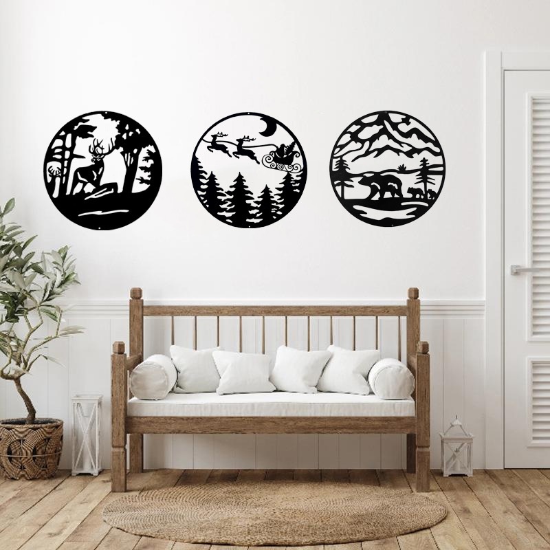 工厂黑色铁艺挂件装饰品欧式壁挂麋鹿挂饰家居客厅圣诞节雪景挂件