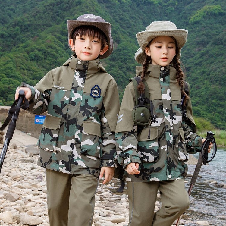 儿童校服套装男女童秋冬款迷彩冲锋衣三件套小学生班服幼儿园