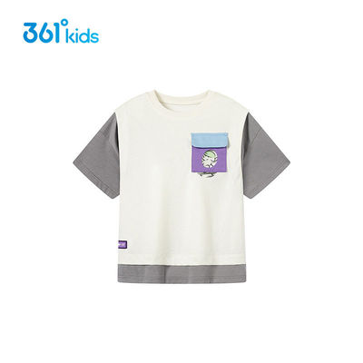 361度男款小童短袖针织衫2025夏季正品新款舒适拼接时尚上衣