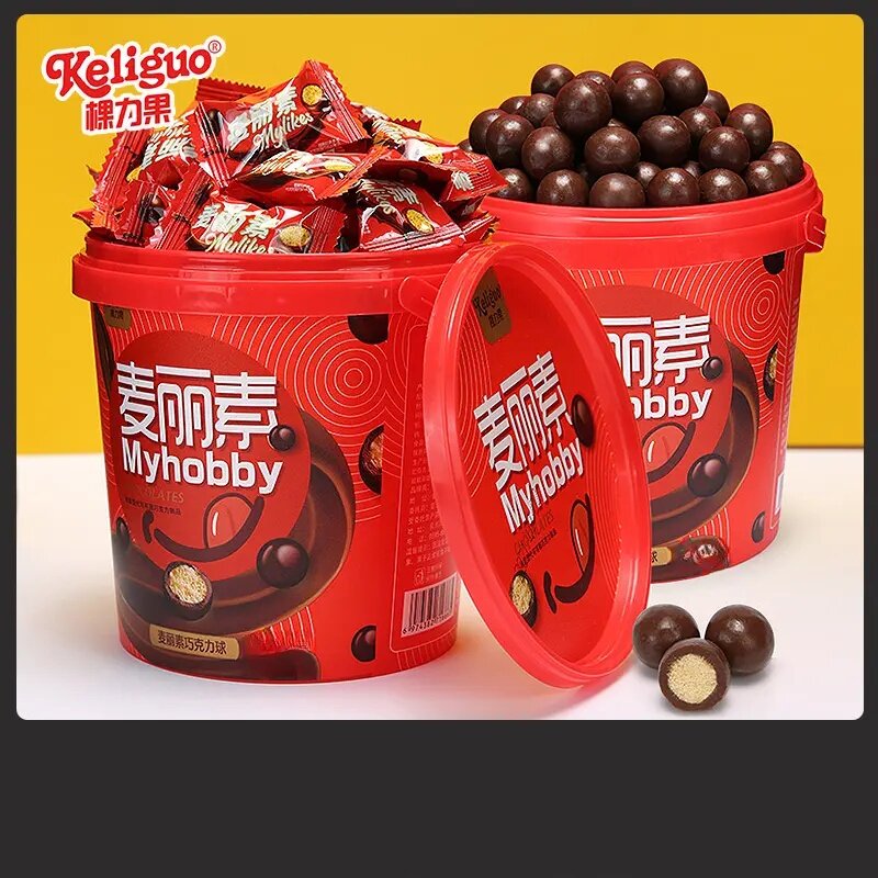 【1桶50颗】棵力果麦丽素桶装巧克力豆麦芽脆心喜糖糖果小包装