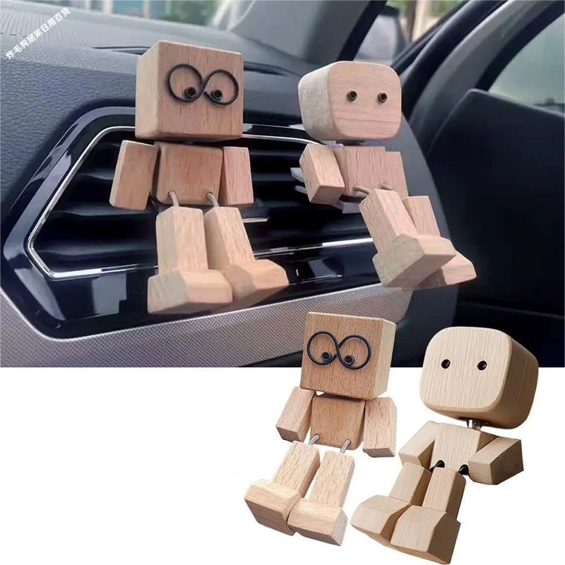 创意抖腿木人车载摆件