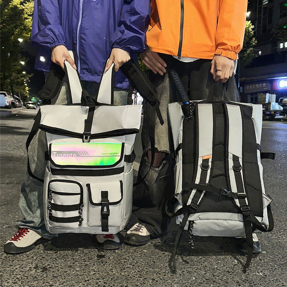 潮牌工装风双肩包大容量户外运动羽毛球包多功能骑行背包学生书包