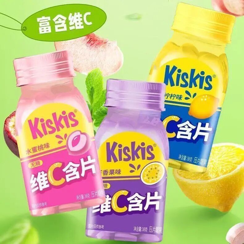 酷滋KisKis38g维C清口含片清凉薄荷糖柠檬口气清新糖果瓶装零食