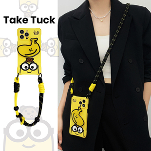 硅胶黄色香蕉适用华为苹果14pro新款 小黄人mate70pro挂绳一体带气囊支架手机壳 防摔15pro不撞壳16promax个性