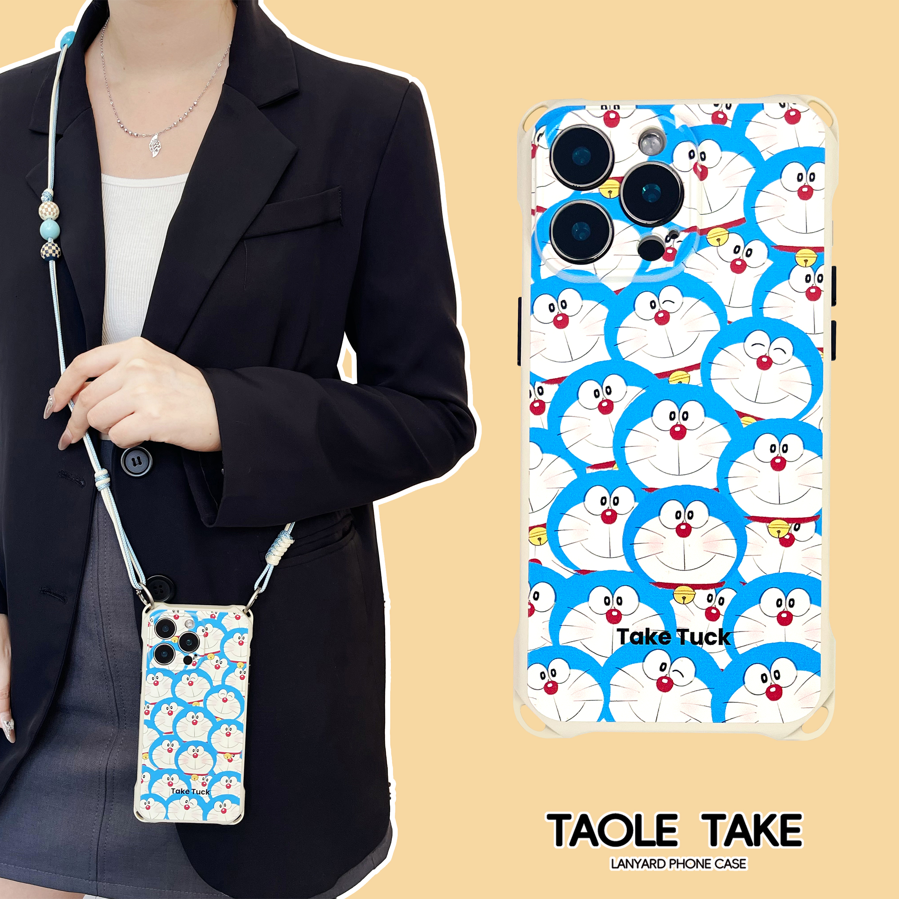 治愈哆啦四角防摔软硅胶挂绳壳