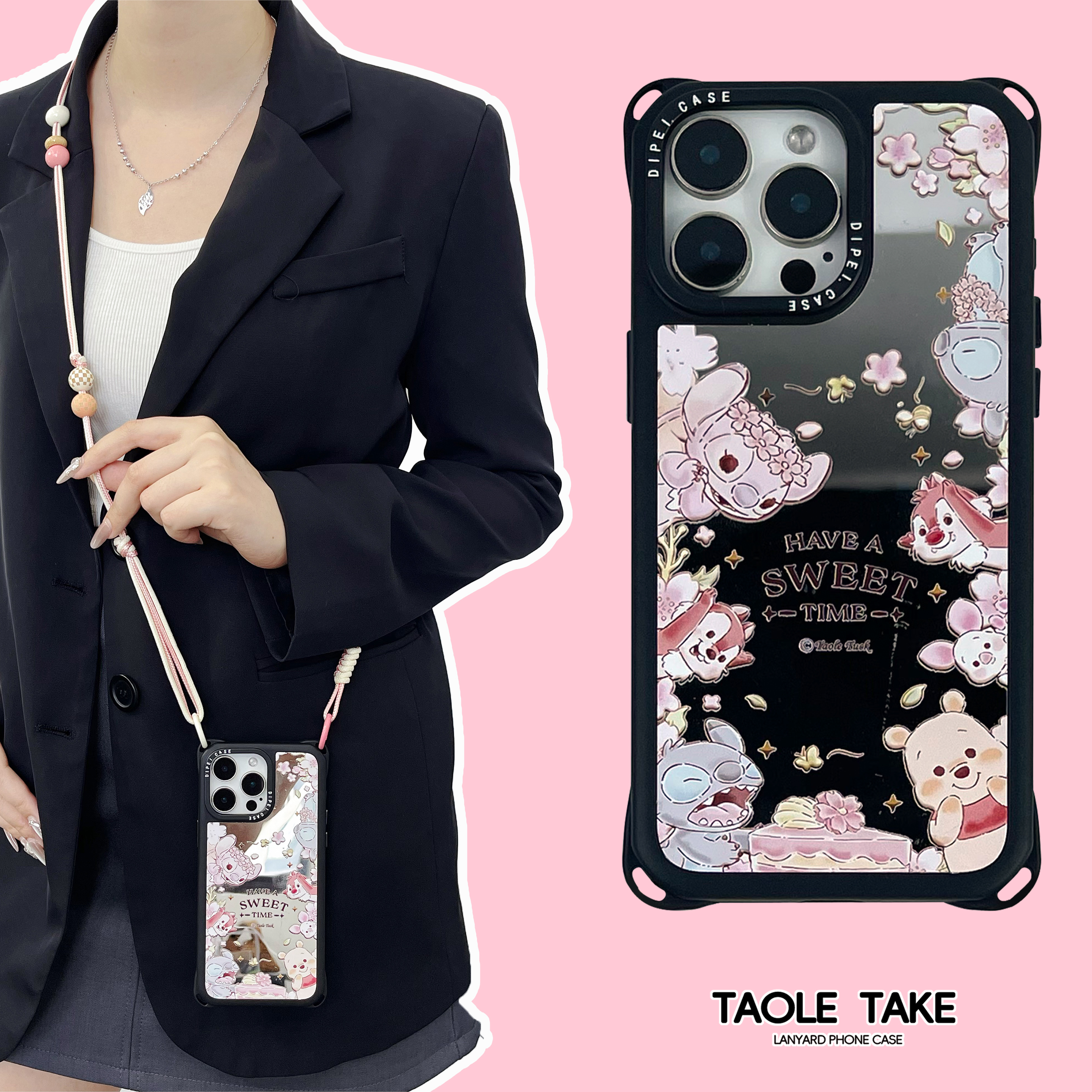 迪士尼可背斜跨挂绳镜面手机壳