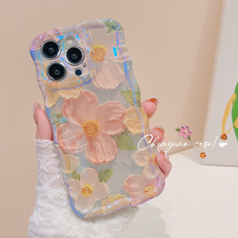 蓝光花朵带挂绳适d用于iphone16壳ro手机p2025新款包15pm苹果16高