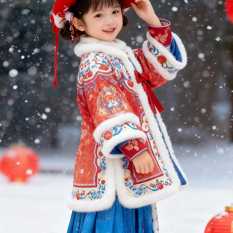 红色加绒中国风汉服套装