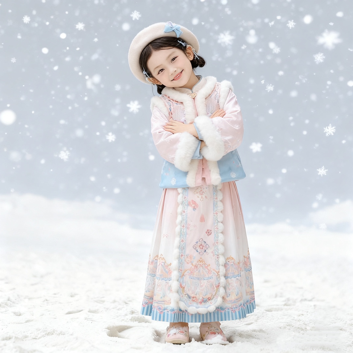 冬季新款粉色中国风儿童汉服套装