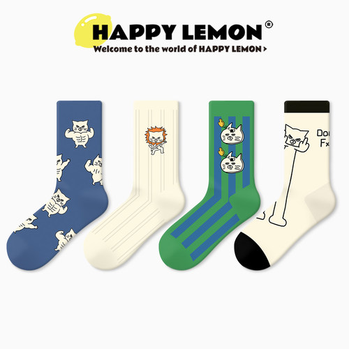 happylemon可爱猫咪中筒袜棉袜