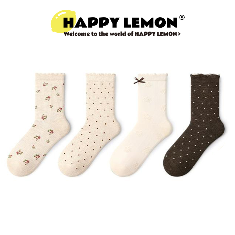 happylemon芭蕾风中筒袜女蝴蝶结