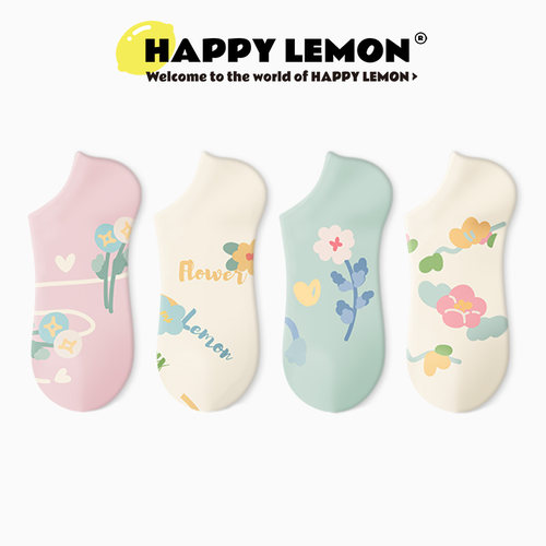 happylemon可爱短袜情侣款无骨袜
