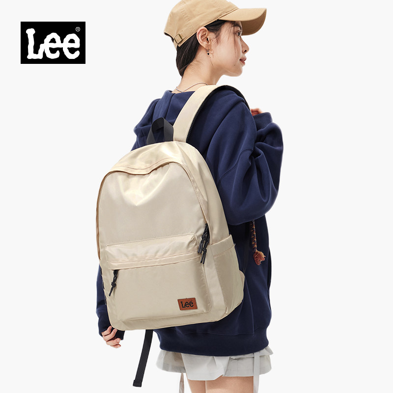 Lee书包男日系初中女生高中生大容量双肩包简约纯色背包休闲百搭