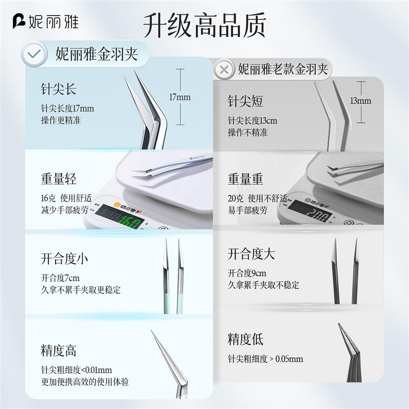 妮丽雅新款手账镊子套装造景贴纸高精密镊子手帐文创工具金羽夹化图片