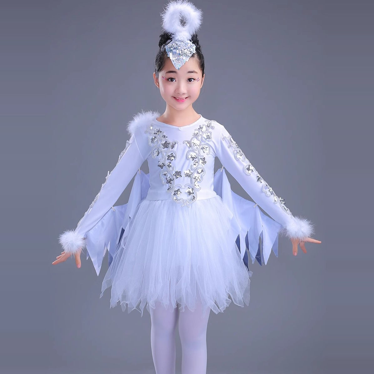 儿童小鸟表演服百灵鸟动物服女童白鸽小鸟演出服舞蹈服饰小何风采