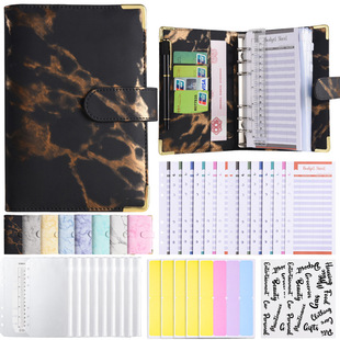 现货A6算本活页手账本大理石纹笔记本子PU活页本创意记账本