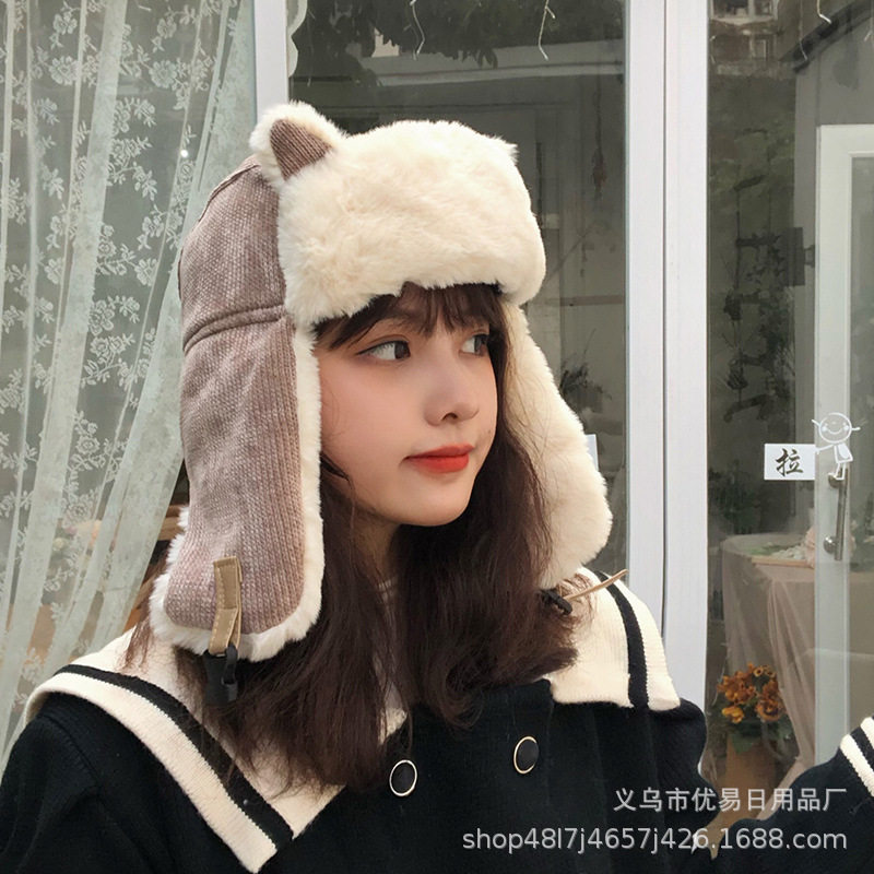 猫耳朵雷锋帽韩版可爱秋冬季骑车防风帽子冬天宝宝防寒保暖棉帽