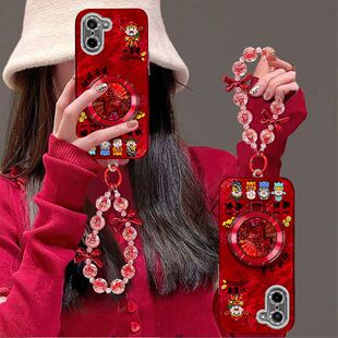 适用一加Ace5竞速版手机壳PLF110带镜头膜1加ace5保护套oneplus新年女款oppo全包边防摔1+ace支架手链喜庆红