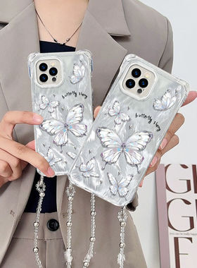 适用苹果16手机壳iPhone15promax四角防摔ip14plus斜跨挂绳pg13/12新款全包边平果16e保护套11pr0max女生时尚