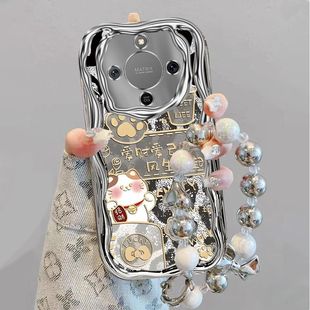 适用华为荣耀x70手机壳MTN 高级潮女 AN80电镀硅胶软honorx70保护套x705G全包边h0n0r防摔手链招财猫文字新款