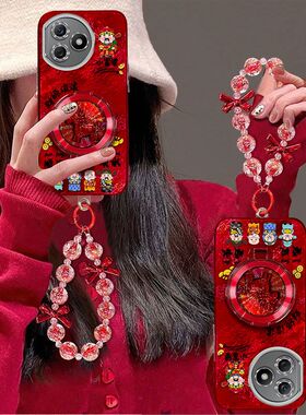 适用荣耀x50i+手机壳LLY-AN00带镜头膜华为honorplay8tpro保护套x50i十新年女款anoo手链支架5G全包边防摔红