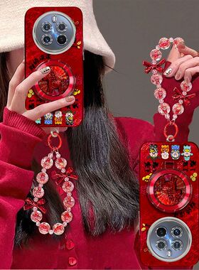 适用realme12pro+手机壳RMX3841带镜头膜oppo真我12pro保护套RMX3843新年女款5g支架手链pr0十全包边防摔喜庆