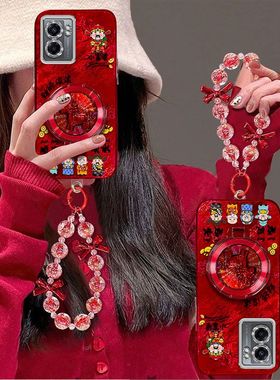 适用oppoa57手机壳PFTM20带镜头膜opopa56s保护套realmev23新年女款RMX3571支架手链0pp0a575g全包边防摔喜庆