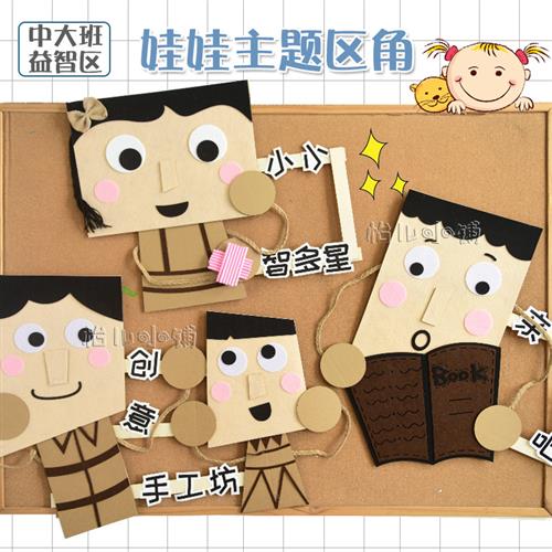 手工原木风娃娃主题墙区角环创吊挂饰幼儿园教室环境装饰布置材料