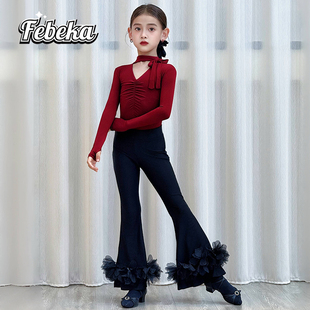 菲贝咔2025秋冬女儿童拉丁舞服新款演出服长袖练功服舞蹈服拉丁裤