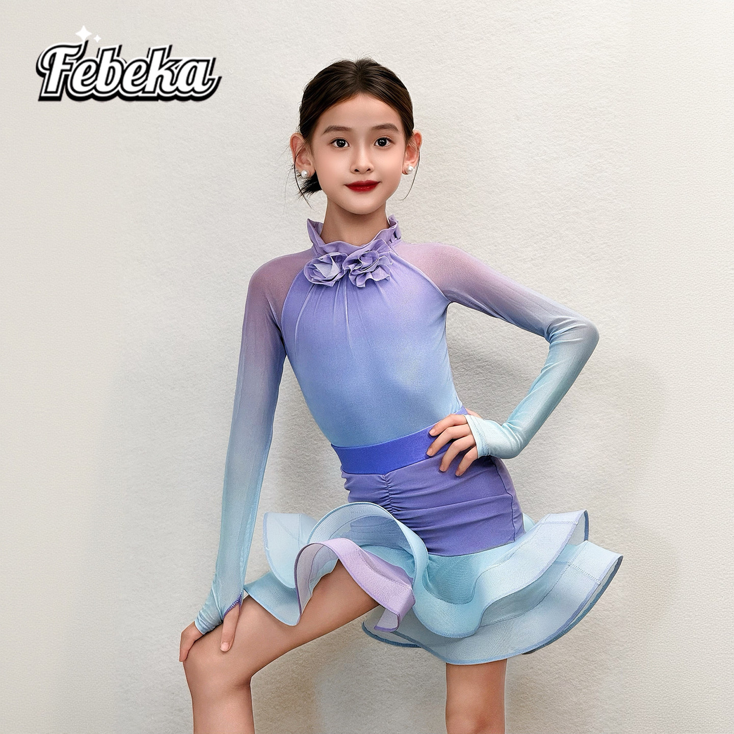 拉丁舞服练功服秋冬款女童演出服