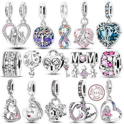 Charms Beads 925 Sterling Silver Tree of Life Peach Heart Sw
