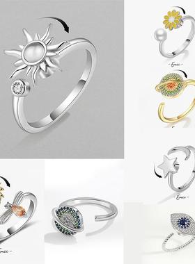 Anti Stress Anxiety Ring For Women Satinless Steel Sunflower