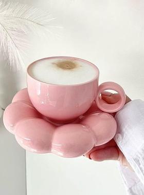 Pink Ceramic Coffee Cup Set, Breakfast Flower Cups INS Style