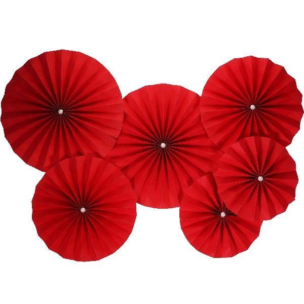 12 Pcs Paper Fan Flower Red Garland Fans Party Decoration