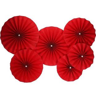 12 Pcs Paper Fan Flower Red Garland Fans Party Decoration