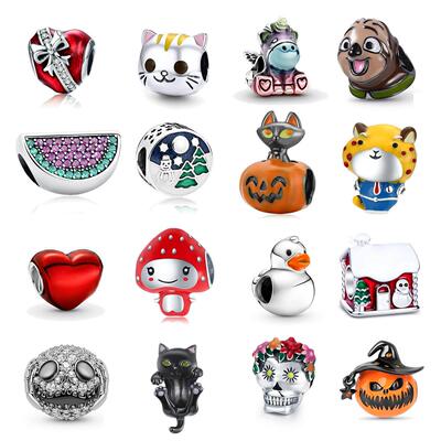 925 Sterling Silver Halloween Cartoon Pumpkin ghost Cute Cat
