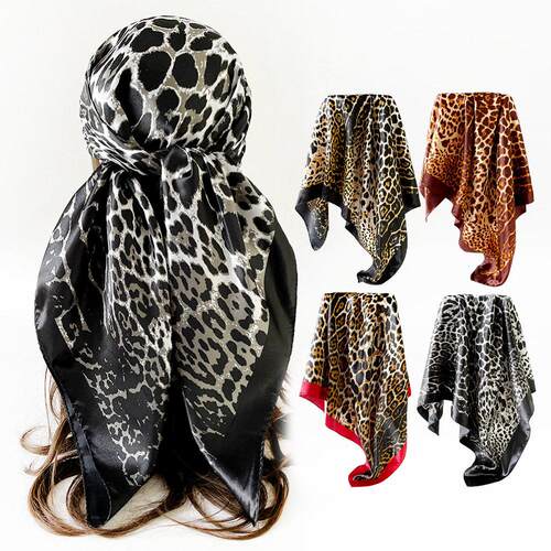 Leopard print silk scarf women headscarf 90cm shawl 女头巾