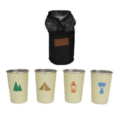 N0HA 4pcs Stainless Steels Drinking Cup Camping Milk Mugs wi