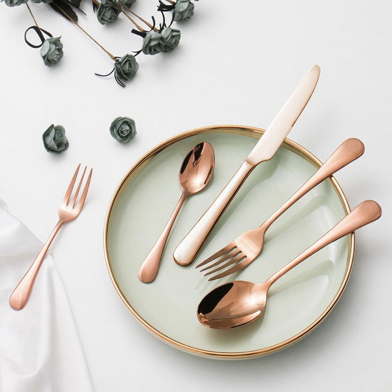 Stainless Steel Cutlery Rose Gold Plated Dessert Spoon Set