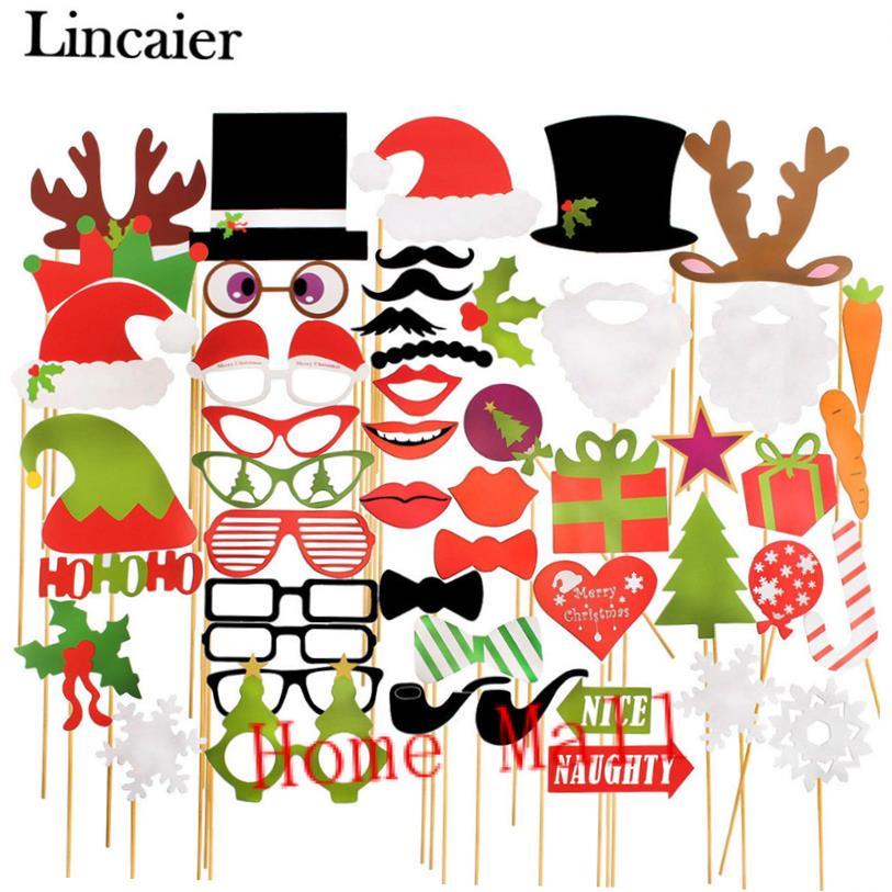 Lincaier 50 Pieces Photo Booth Props Merry Christmas Decorat