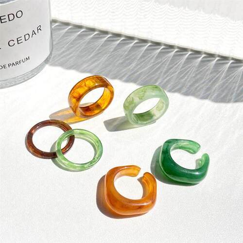 Vintage color resin open one size ring 彩色树脂开口均码戒指