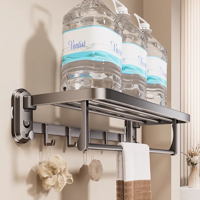 浴室卫生间毛巾架吸盘式免打孔置物架洗漱台壁挂式浴巾浴球壁挂杆